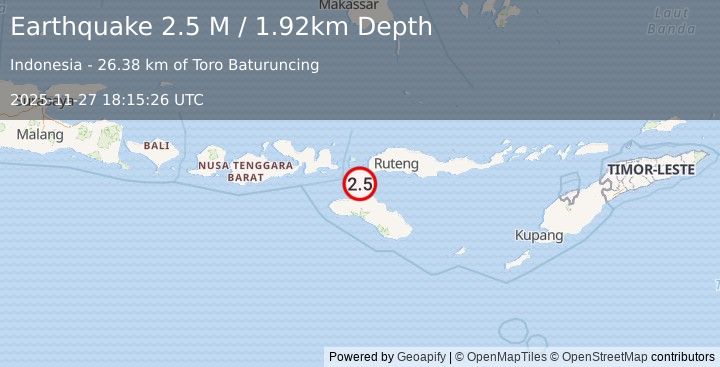 Earthquake Sumba Region, Indonesia (2.5 M) (2025-11-27 18:15:26 UTC)