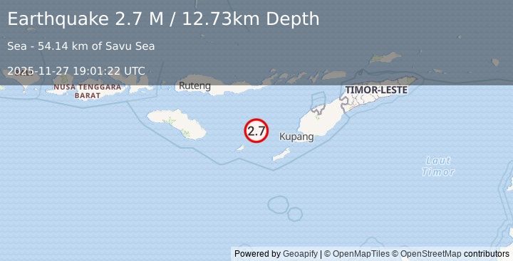 Earthquake Savu Sea (2.7 M) (2025-11-27 19:01:22 UTC)