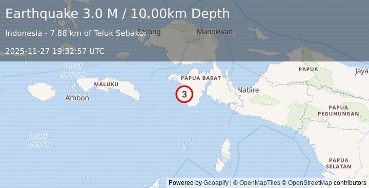 Earthquake West Papua Region, Indonesia (3.0 M) (2025-11-27 19:32:56 UTC)