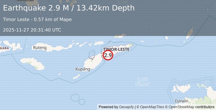 Earthquake Timor Region (2.9 M) (2025-11-27 20:31:40 UTC)