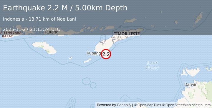 Earthquake Timor Region (2.2 M) (2025-11-27 21:13:24 UTC)