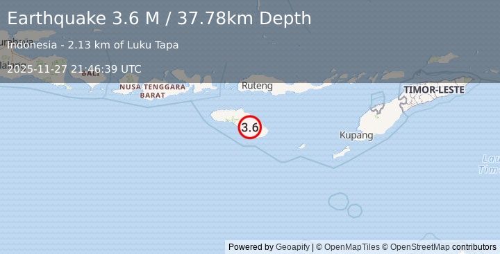 Earthquake Sumba Region, Indonesia (3.6 M) (2025-11-27 21:46:39 UTC)