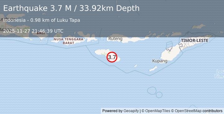 Earthquake Sumba Region, Indonesia (3.6 M) (2025-11-27 21:46:39 UTC)