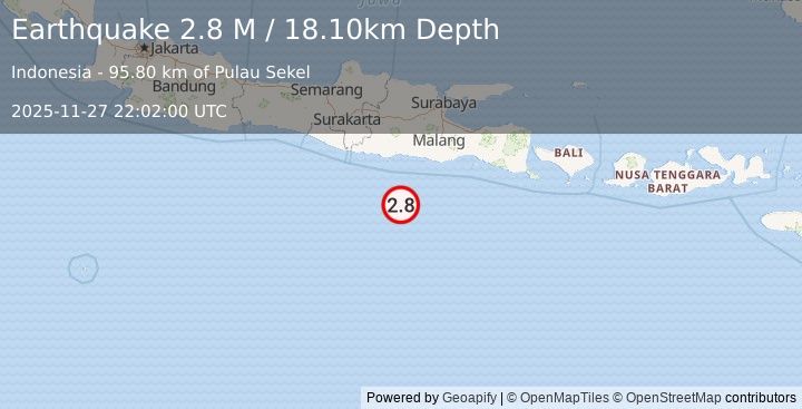 Earthquake South of Java, Indonesia (2.8 M) (2025-11-27 22:02:00 UTC)
