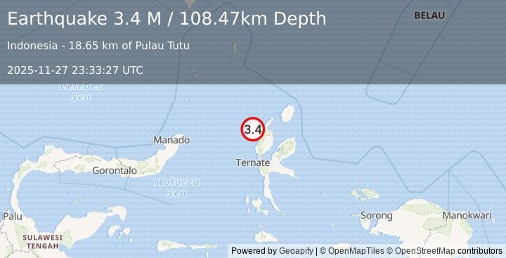 Earthquake Halmahera, Indonesia (3.4 M) (2025-11-27 23:33:28 UTC)