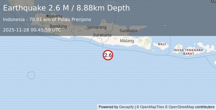 Earthquake South of Java, Indonesia (2.6 M) (2025-11-28 00:45:59 UTC)