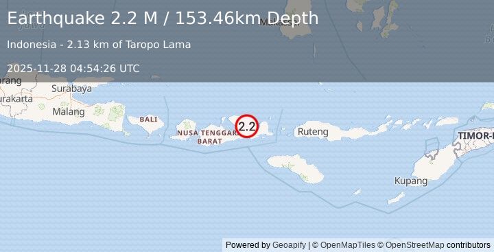 Earthquake Sumbawa Region, Indonesia (2.2 M) (2025-11-28 04:54:26 UTC)
