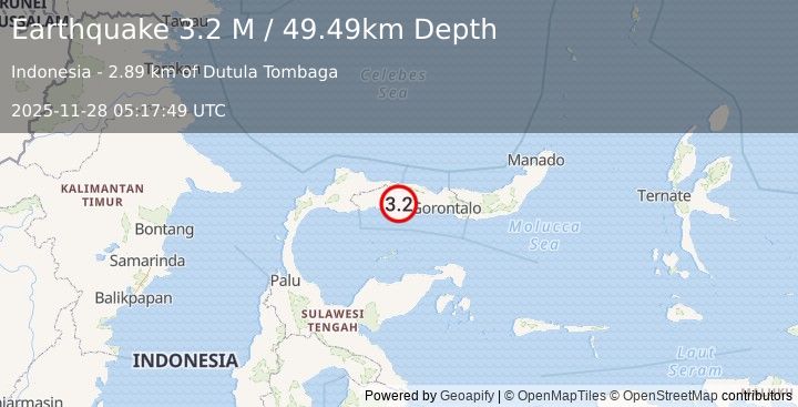 Earthquake Minahassa Peninsula, Sulawesi (3.2 M) (2025-11-28 05:17:46 UTC)