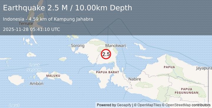 Earthquake West Papua Region, Indonesia (2.5 M) (2025-11-28 05:41:12 UTC)