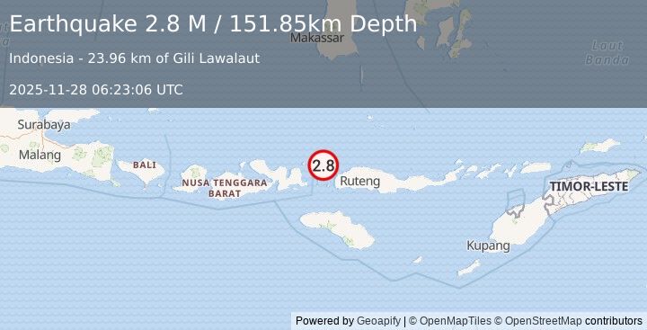 Earthquake Flores Region, Indonesia (2.8 M) (2025-11-28 06:23:06 UTC)
