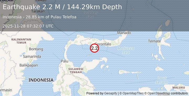 Earthquake Minahassa Peninsula, Sulawesi (2.2 M) (2025-11-28 07:32:06 UTC)