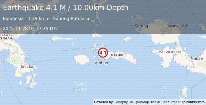 Earthquake Ceram Sea (4.1 M) (2025-11-28 07:37:34 UTC)