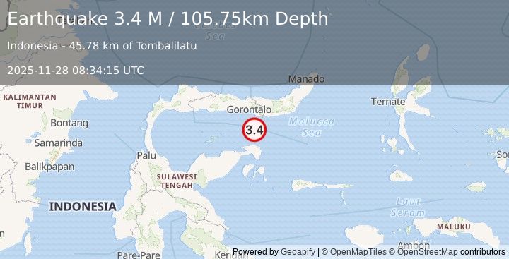 Earthquake Minahassa Peninsula, Sulawesi (3.4 M) (2025-11-28 08:34:18 UTC)