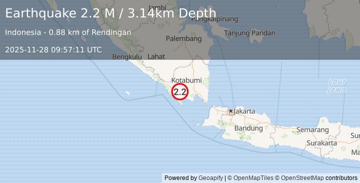 Earthquake Southern Sumatra, Indonesia (2.3 M) (2025-11-28 09:57:08 UTC)
