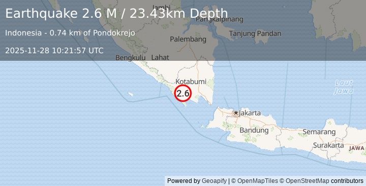 Earthquake Southern Sumatra, Indonesia (2.5 M) (2025-11-28 10:22:03 UTC)