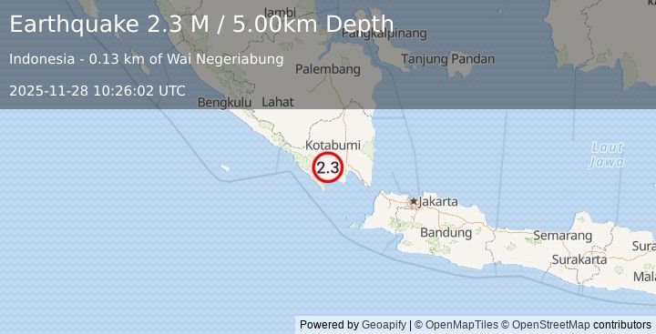Earthquake Southern Sumatra, Indonesia (2.3 M) (2025-11-28 10:26:02 UTC)