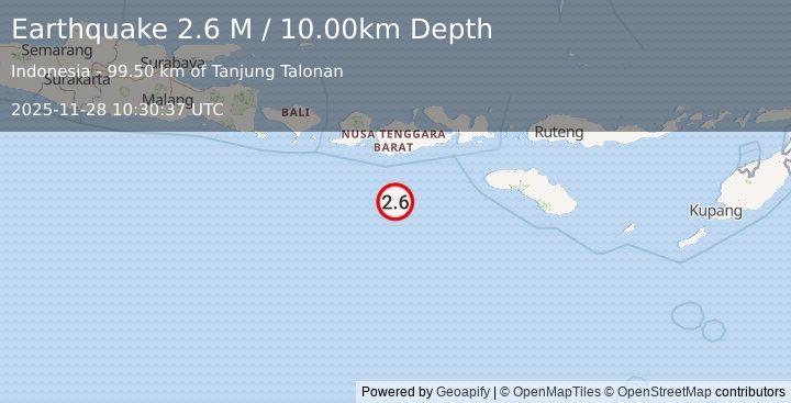 Earthquake Sumbawa Region, Indonesia (2.6 M) (2025-11-28 10:30:37 UTC)