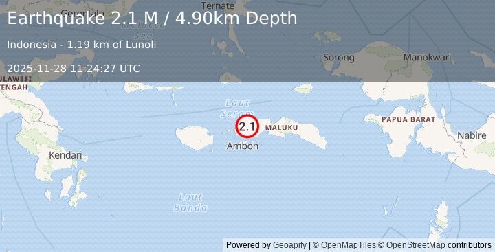 Earthquake Seram, Indonesia (2.1 M) (2025-11-28 11:24:27 UTC)