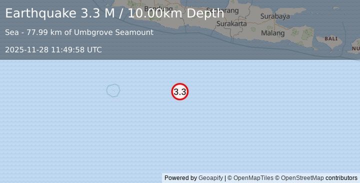 Earthquake South of Java, Indonesia (3.3 M) (2025-11-28 11:49:58 UTC)