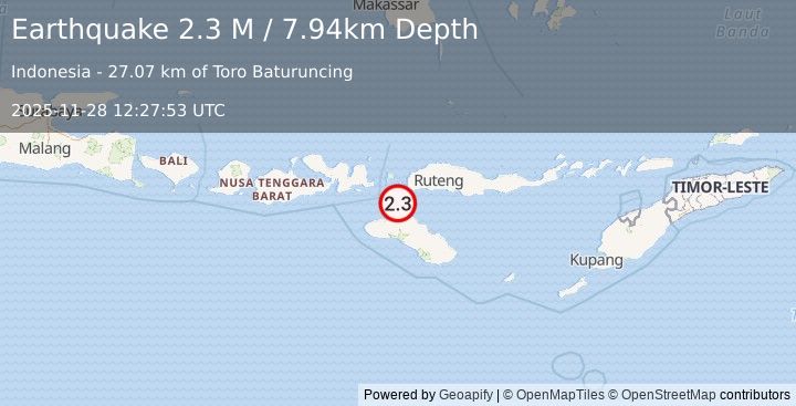 Earthquake Sumba Region, Indonesia (2.3 M) (2025-11-28 12:27:53 UTC)