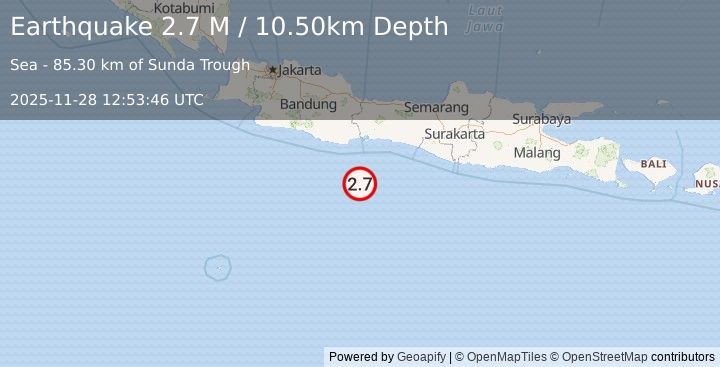 Earthquake Java, Indonesia (2.6 M) (2025-11-28 12:53:45 UTC)