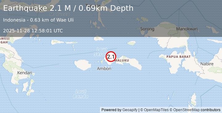 Earthquake Ceram Sea (2.1 M) (2025-11-28 12:58:01 UTC)