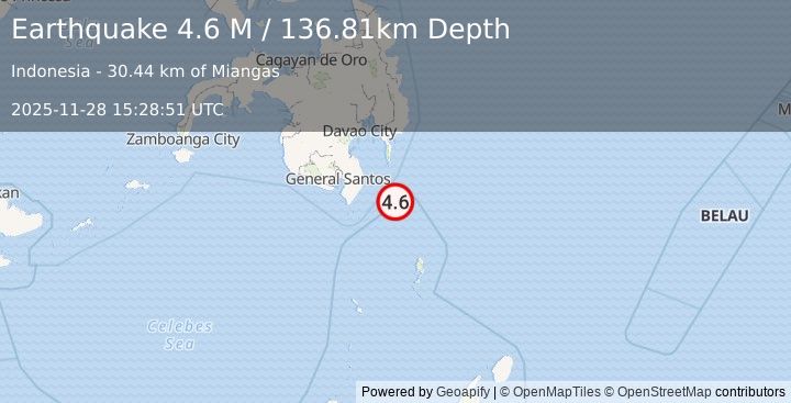 Earthquake Mindanao, Philippines (4.6 M) (2025-11-28 15:28:51 UTC)