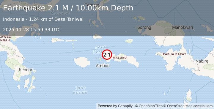 Earthquake Ceram Sea (2.1 M) (2025-11-28 15:59:33 UTC)