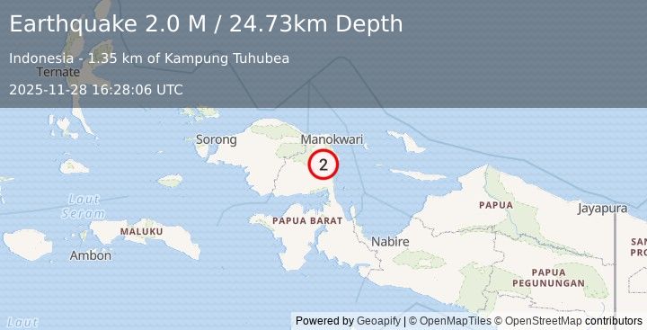 Earthquake West Papua Region, Indonesia (2.0 M) (2025-11-28 16:28:06 UTC)