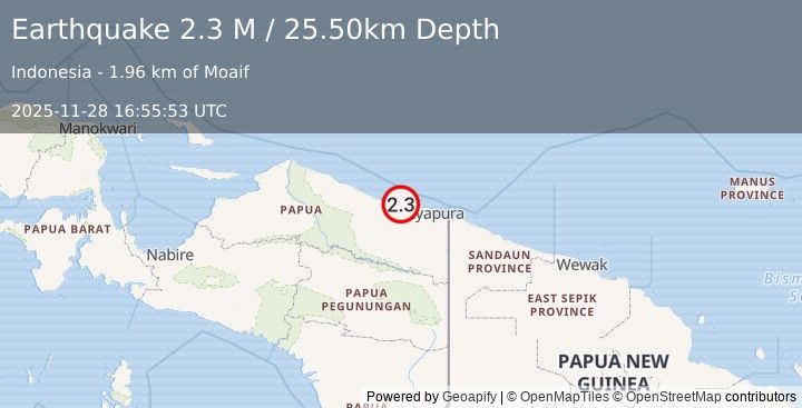 Earthquake Near North Coast of West Papua (2.1 M) (2025-11-28 16:55:52 UTC)