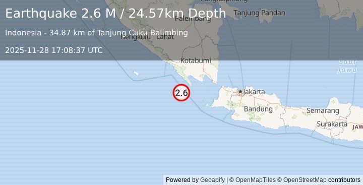 Earthquake Sunda Strait, Indonesia (2.6 M) (2025-11-28 17:08:37 UTC)