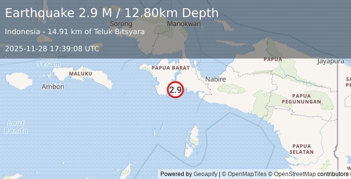 Earthquake West Papua Region, Indonesia (3.0 M) (2025-11-28 17:39:07 UTC)