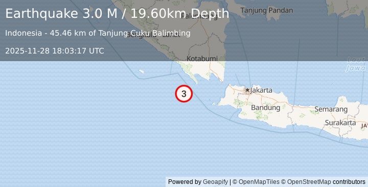 Earthquake Sunda Strait, Indonesia (3.0 M) (2025-11-28 18:03:17 UTC)