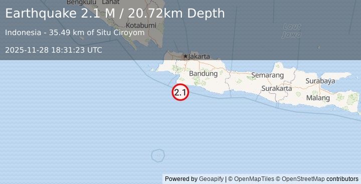 Earthquake Java, Indonesia (2.1 M) (2025-11-28 18:31:23 UTC)