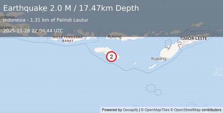 Earthquake Sumba Region, Indonesia (2.1 M) (2025-11-28 22:04:46 UTC)