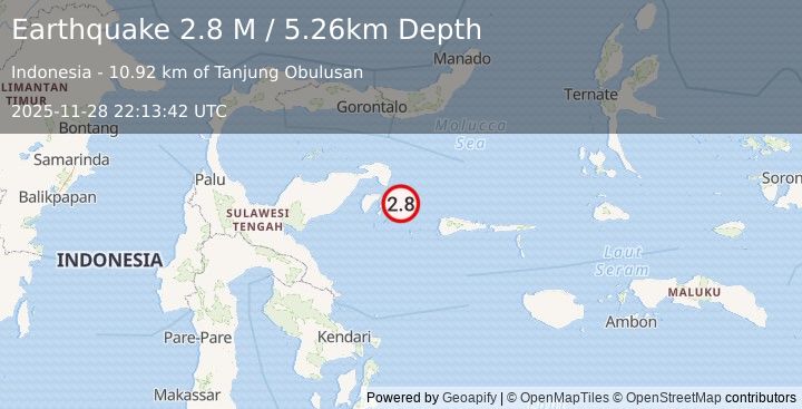 Earthquake Sulawesi, Indonesia (3.1 M) (2025-11-28 22:13:41 UTC)