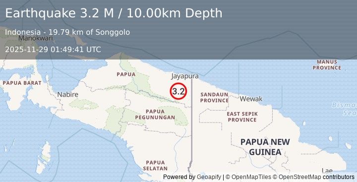 Earthquake West Papua, Indonesia (3.2 M) (2025-11-29 01:49:41 UTC)
