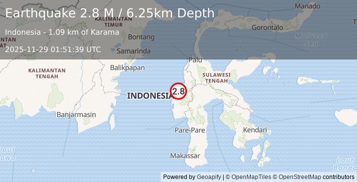 Earthquake Sulawesi, Indonesia (2.7 M) (2025-11-29 01:51:40 UTC)