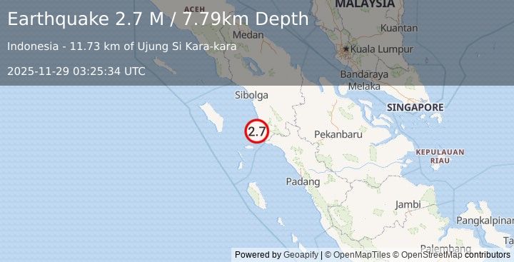 Earthquake Northern Sumatra, Indonesia (2.8 M) (2025-11-29 03:25:33 UTC)