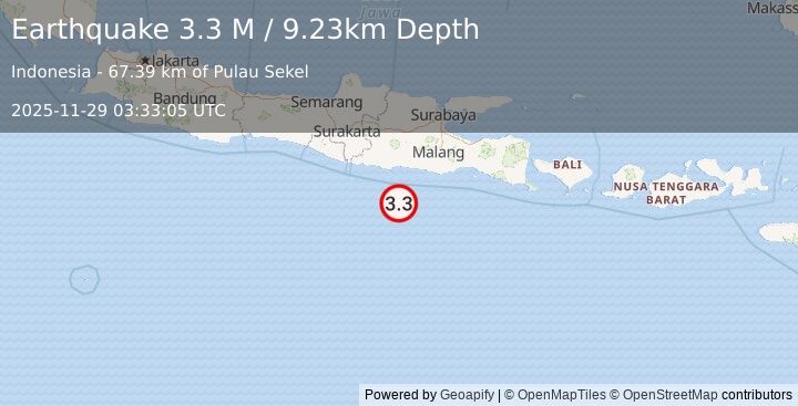 Earthquake Java, Indonesia (3.3 M) (2025-11-29 03:33:05 UTC)