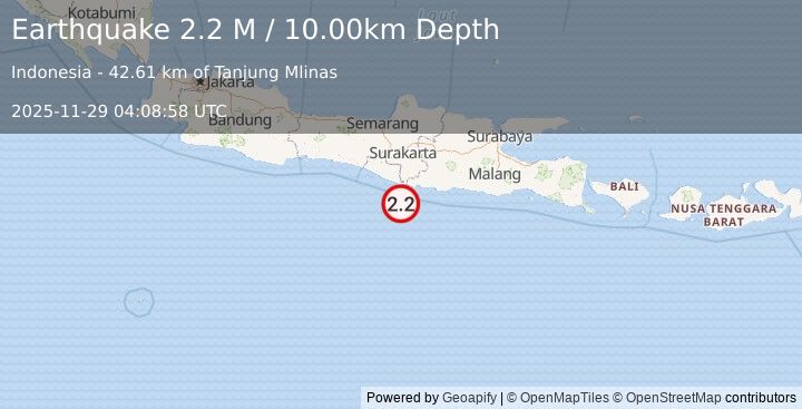 Earthquake Java, Indonesia (2.1 M) (2025-11-29 04:08:59 UTC)