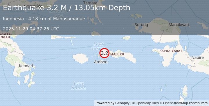 Earthquake Ceram Sea (3.3 M) (2025-11-29 04:37:25 UTC)