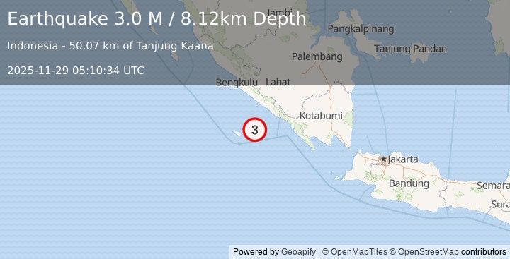 Earthquake Southern Sumatra, Indonesia (3.0 M) (2025-11-29 05:10:33 UTC)