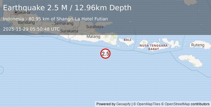 Earthquake South of Java, Indonesia (2.9 M) (2025-11-29 05:51:41 UTC)