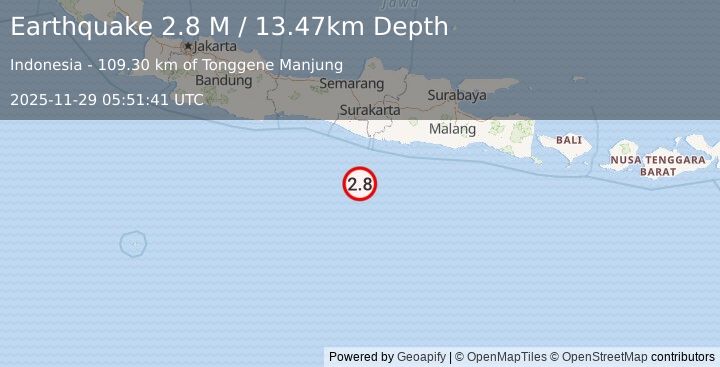 Earthquake South of Java, Indonesia (3.0 M) (2025-11-29 05:51:39 UTC)