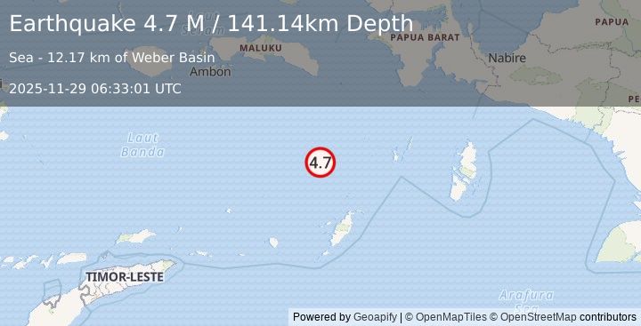 Earthquake Banda Sea (4.9 M) (2025-11-29 06:32:59 UTC)