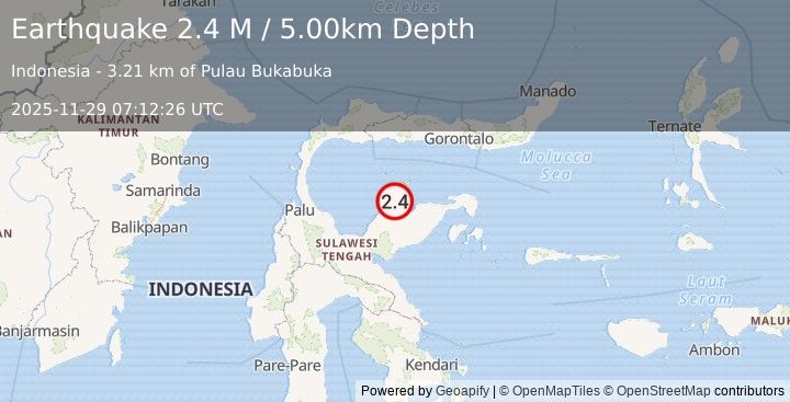 Earthquake Minahassa Peninsula, Sulawesi (2.4 M) (2025-11-29 07:12:26 UTC)