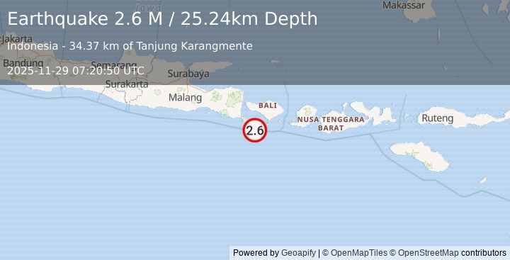 Earthquake Bali Region, Indonesia (2.6 M) (2025-11-29 07:20:50 UTC)