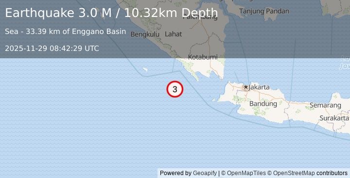 Earthquake Southern Sumatra, Indonesia (3.0 M) (2025-11-29 08:42:30 UTC)