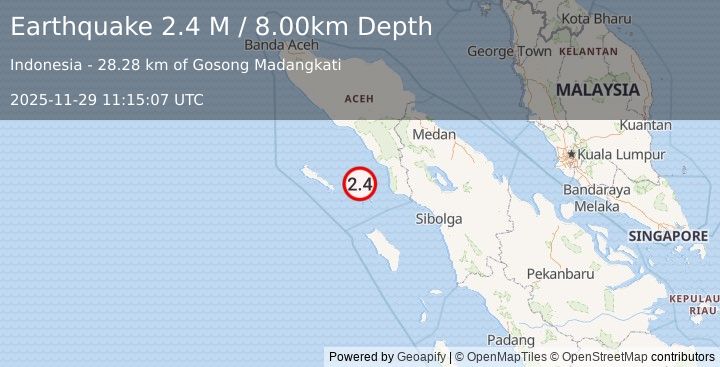 Earthquake Northern Sumatra, Indonesia (2.4 M) (2025-11-29 11:15:07 UTC)